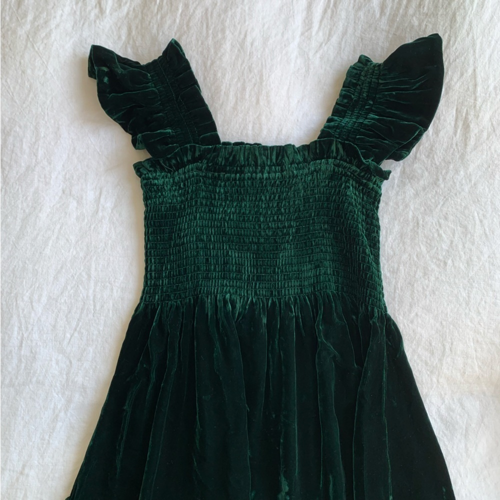 Hill House Ellie Nap Velvet Smocked Tiered Midi Maxi Dress Holiday Emerald Green - Picture 9 of 12